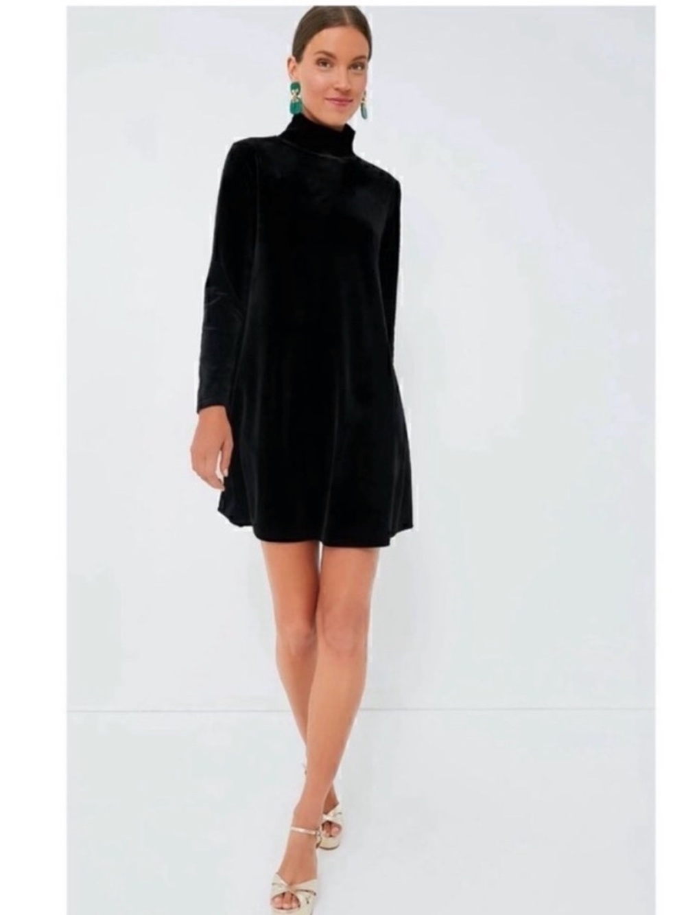 Pomander Place Black Velvet Long-Sleeve Mock Neck Dress